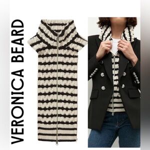 Veronica Beard Upstate Striped Cable-Knit Wool Dickey | Size 00-14